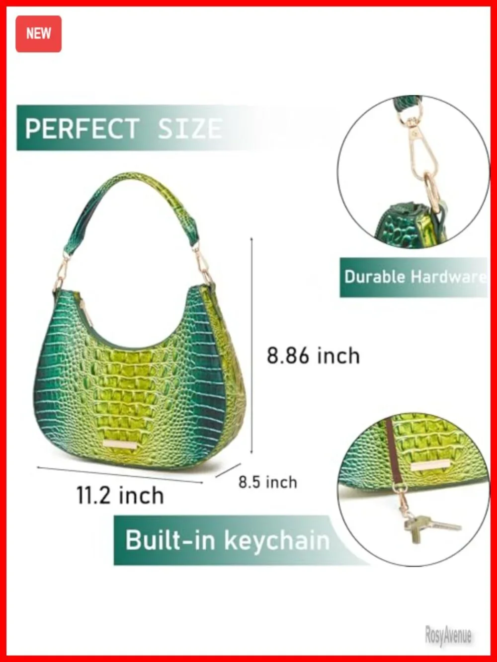 Vegan Leather Croc Hobo Bag Women Y2K Shoulder Purse Clutch